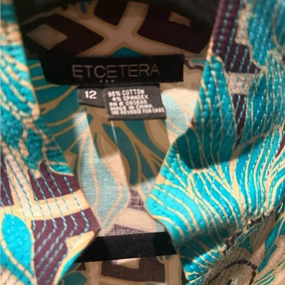 Etcetera by Carlisle Teal/White Floral Long sleeve Button Blouse Size 12/Large - Picture 12 of 13